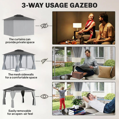 10' X 12' Outdoor Hardtop Gazebo, Double PC Roof, Steel Frame, Grey Gazebos at Gallery Canada