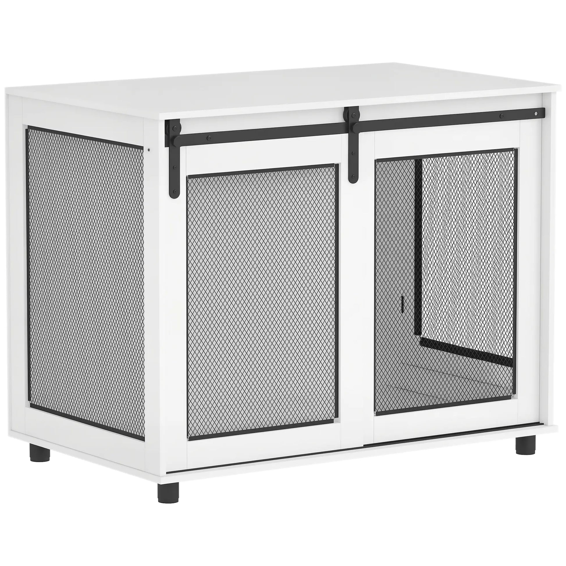 39" Dog Crate Furniture, Sliding Barn Door, Large Dog Cage End Table, White Houses, Kennels & Pens at Gallery Canada