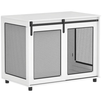 39" Dog Crate Furniture, Sliding Barn Door, Large Dog Cage End Table, White Houses, Kennels & Pens at Gallery Canada