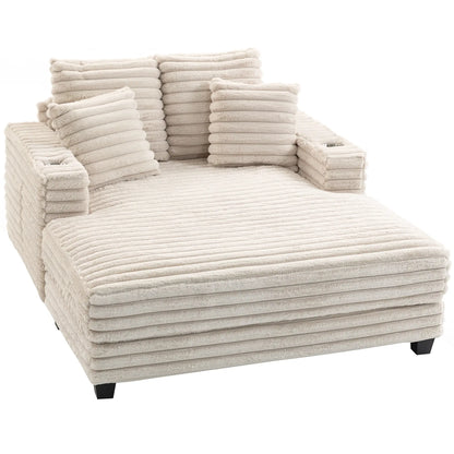 60" Chaise Lounge Chair, Upholstered Sofa Bed With Cup Holders, Beige Sofas & Reclining Chairs at Gallery Canada