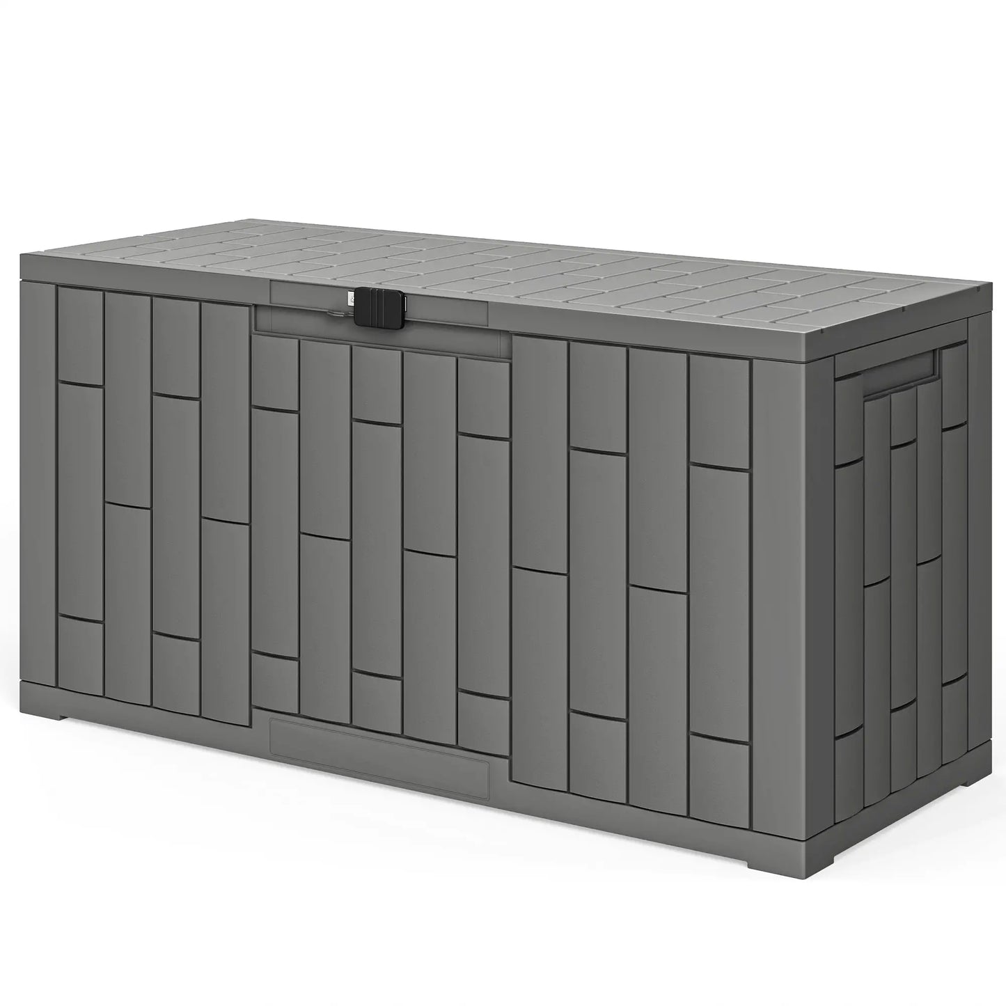 60 Gallon Resin Deck Box, Lockable Outdoor Storage, Splash And UV Resistant Patio Storage Boxes Grey Wood Effect at Gallery Canada