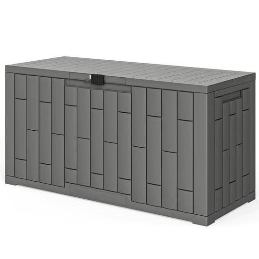 60 Gallon Resin Deck Box, Lockable Outdoor Storage, Splash And UV Resistant Patio Storage Boxes Grey Wood Effect at Gallery Canada