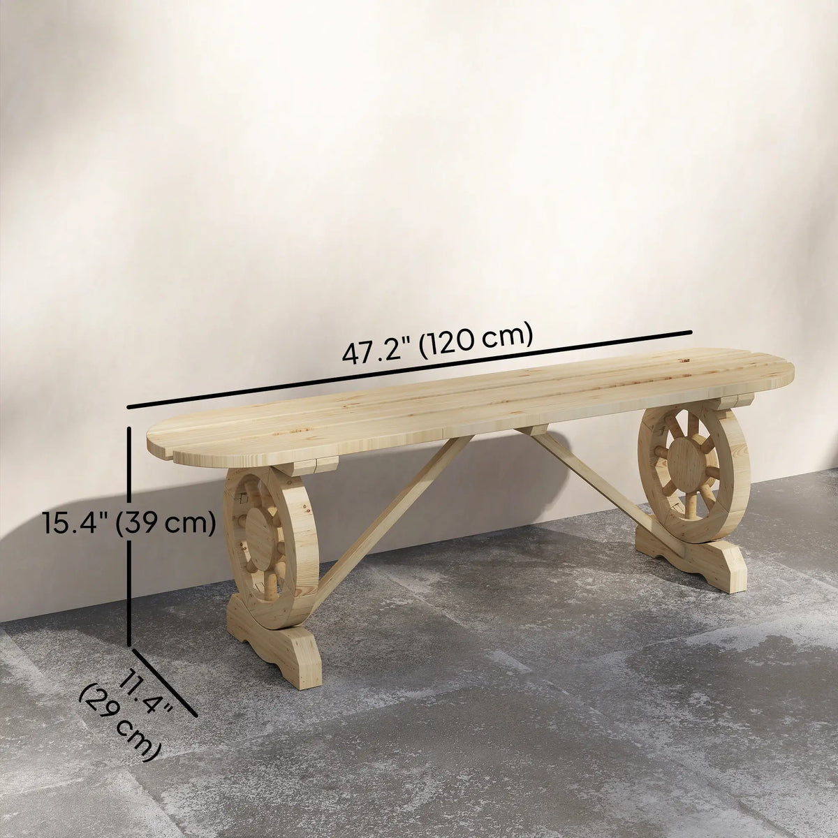 2-Person Wood Garden Bench, Wagon Wheel Legs, Slatted Seat, Natural Wood Outdoor Benches at Gallery Canada