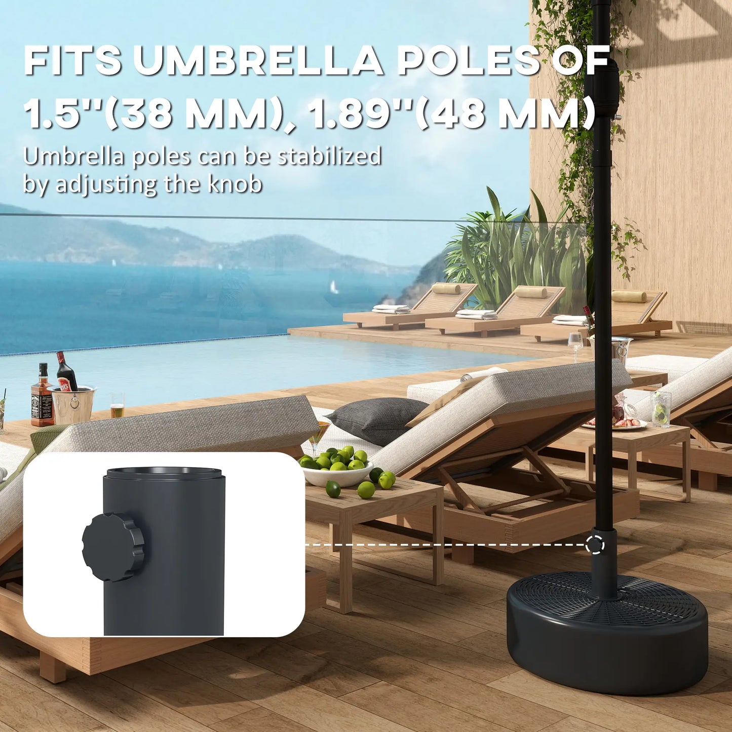 Patio Umbrella Base With Handle, 1.5" And 1.9" Poles, Black