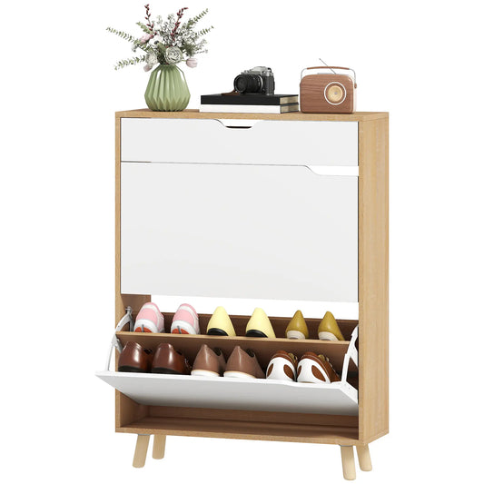 Narrow Shoe Cabinet, 2 Flip Drawers, Adjustable Shelves, White Shoe Storage Cabinets & Racks White at Gallery Canada
