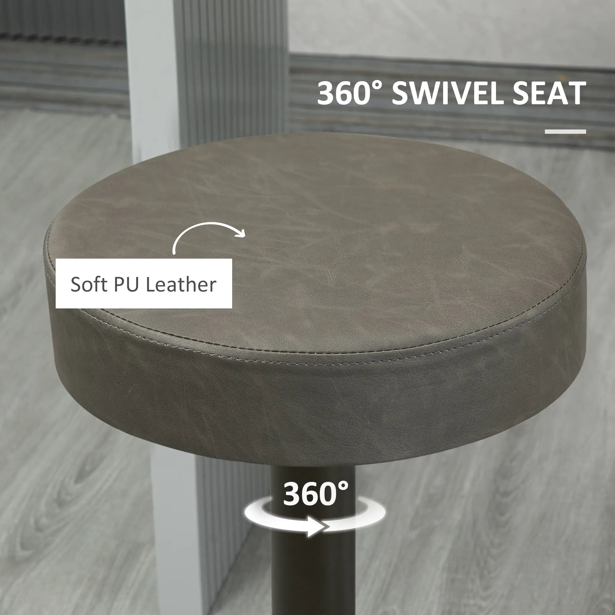Adjustable Bar Stools Set of 2, Swivel with Footrest, PU Leather Round Top, Dark Grey Bar Stools at Gallery Canada