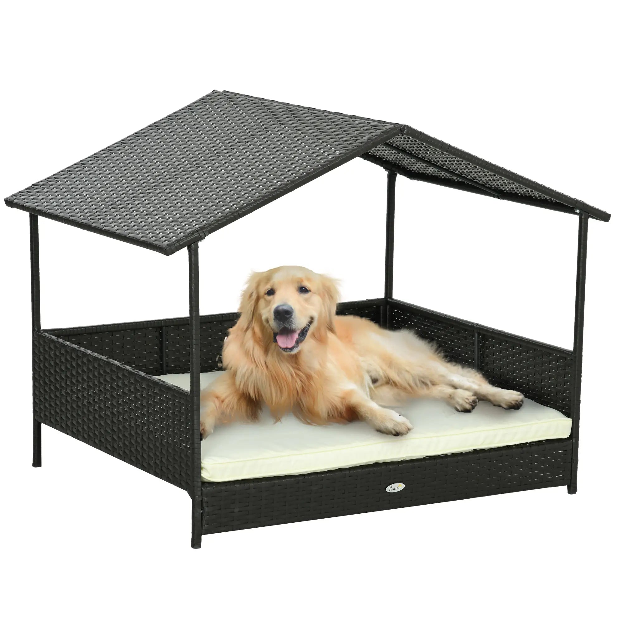 Outdoor Wicker Dog House, Soft Cushion Washable Cover, Medium Large, Cream White Houses, Kennels & Pens at Gallery Canada