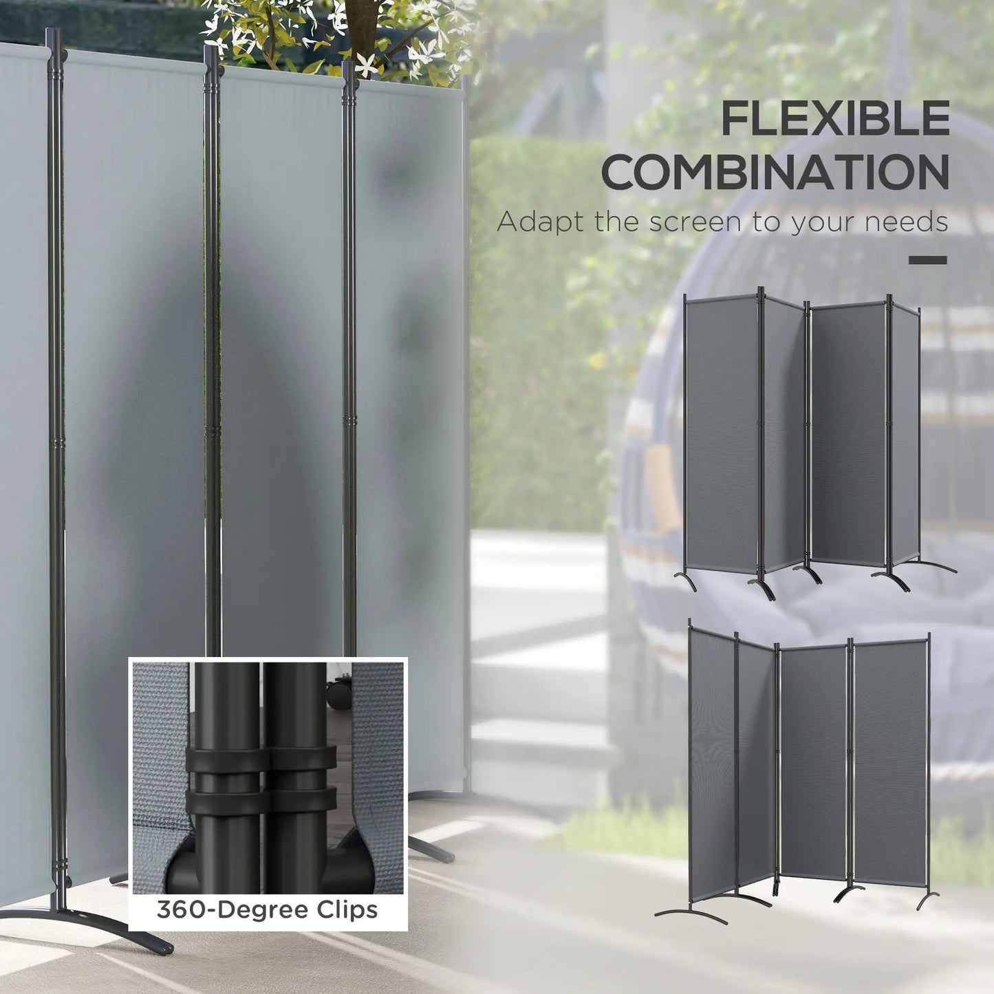 Folding Room Divider, Privacy Screen, 5.6FT Tall, Dark Grey Side Awnings at Gallery Canada