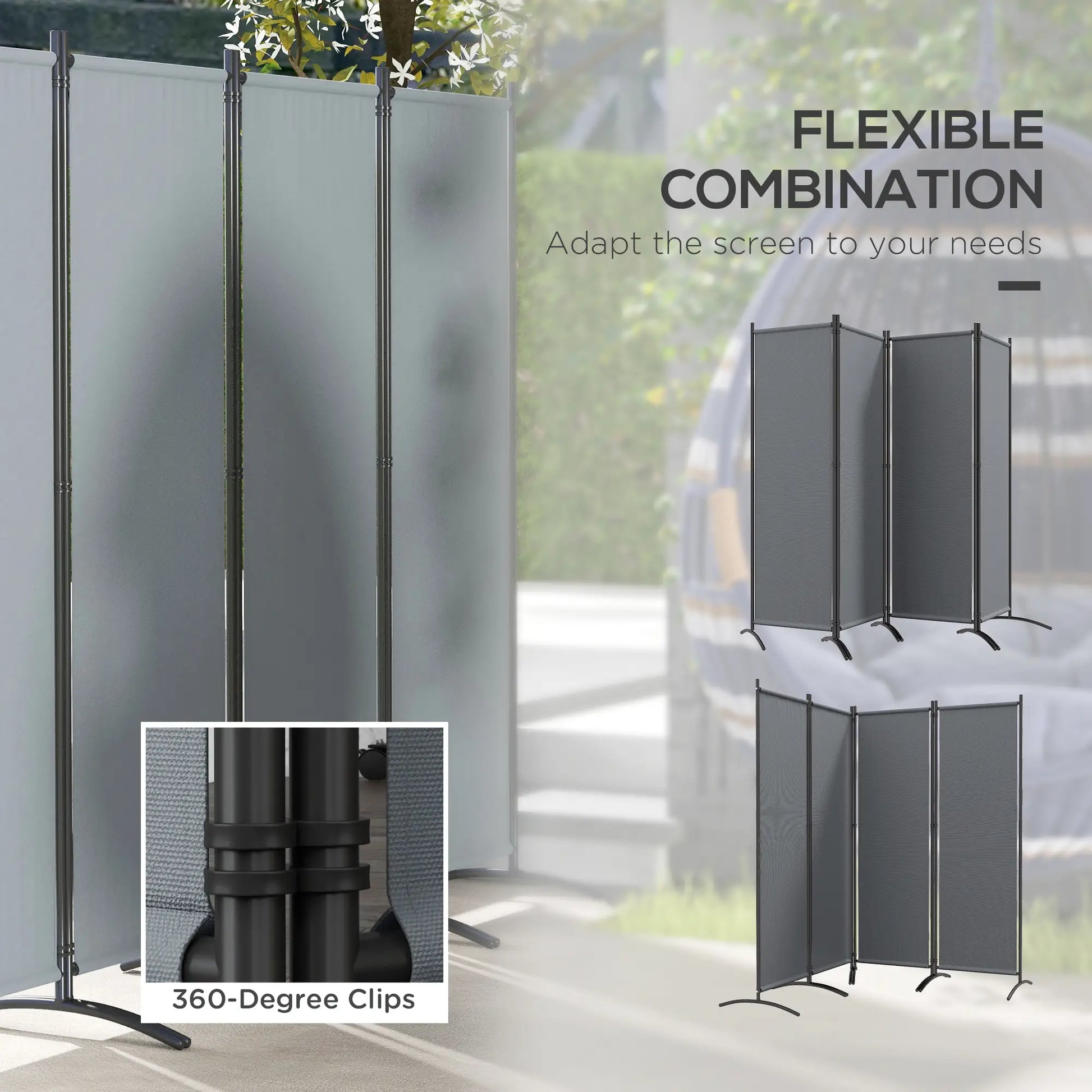 Folding Room Divider, Privacy Screen, 5.6FT Tall, Dark Grey Side Awnings at Gallery Canada