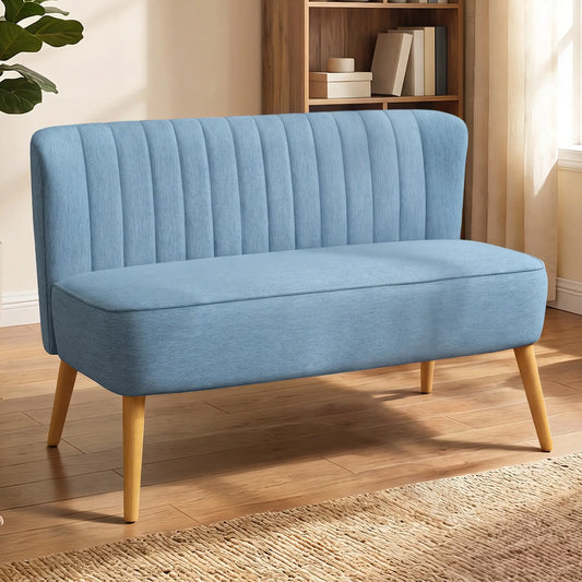 2 Seat Sofa, Upholstered Loveseat With Rubber Wood Legs, Blue 2-Seater Sofas Blue, Natural at Gallery Canada