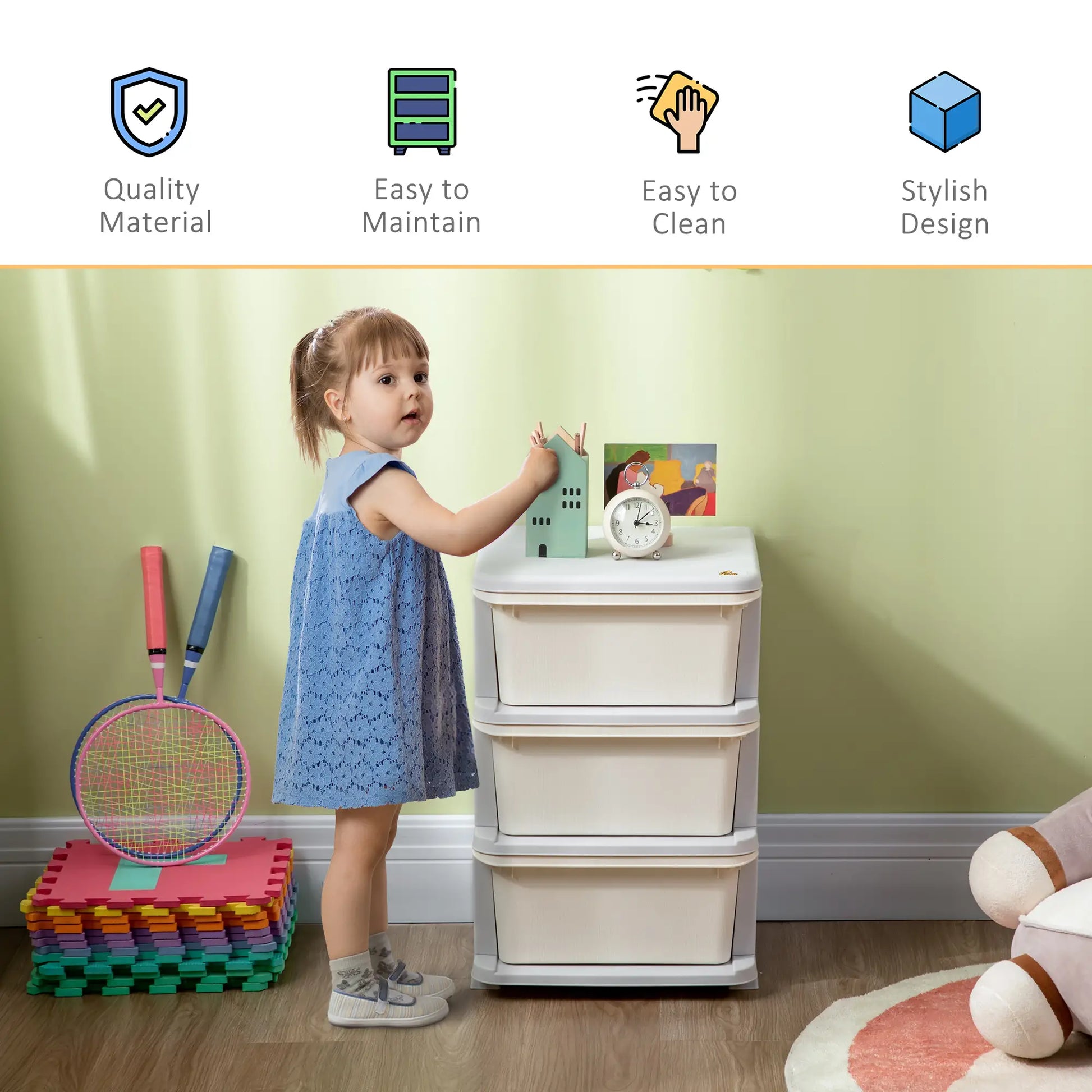 3 Tier Kids Toy Organizer, 3 Plastic Drawers, Cream White Baby & Kids Storage at Gallery Canada