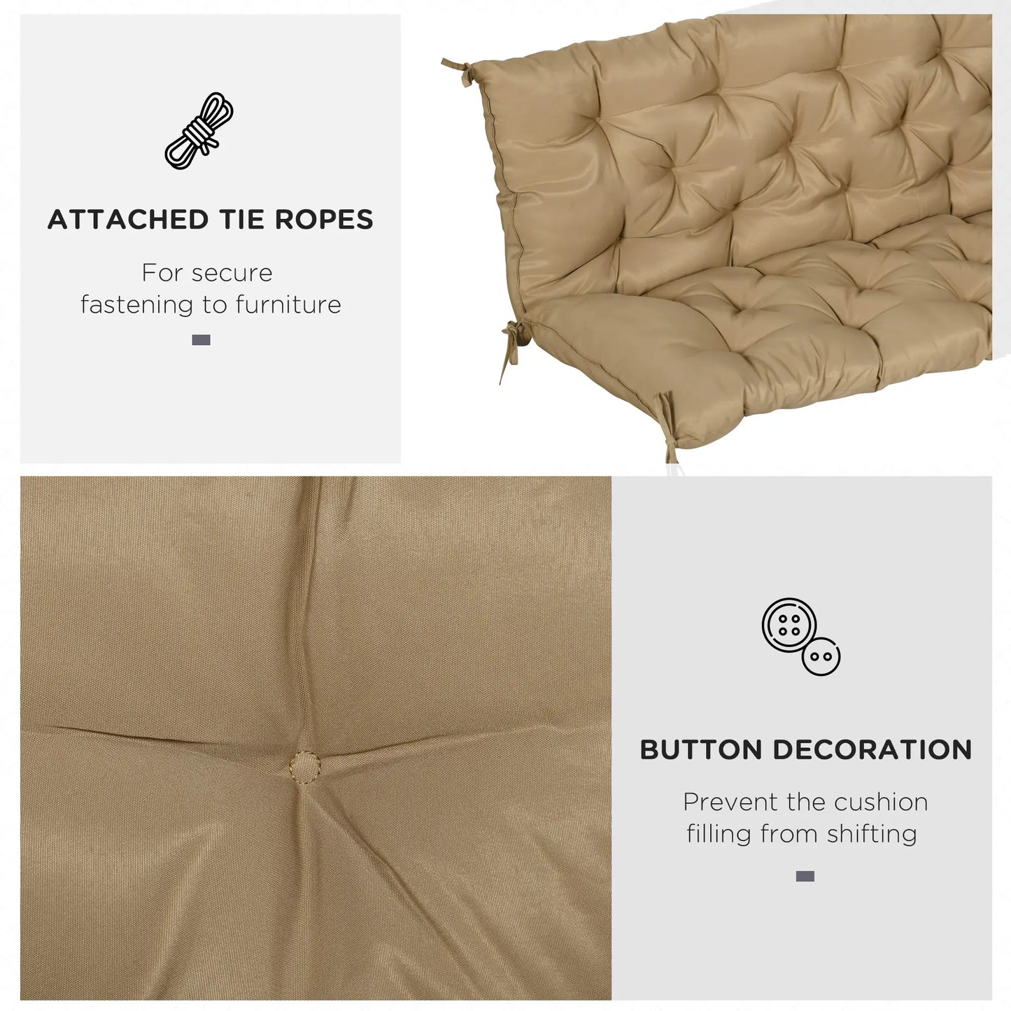 Porch Swing Cushion, Garden Bench Cushion with Backrest, Non-Slip 3-Seater, 59.1" x 38.6", Khaki Patio Chair Cushions at Gallery Canada