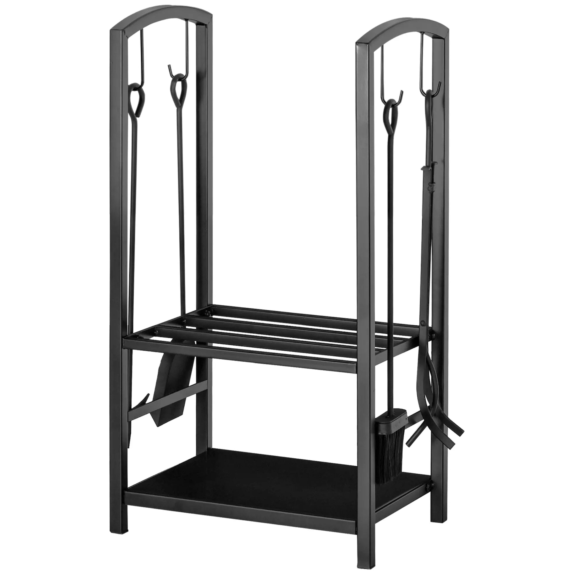 16" 2-Tier Firewood Log Rack, Storage Holder with Tools, Black Firewood Racks at Gallery Canada