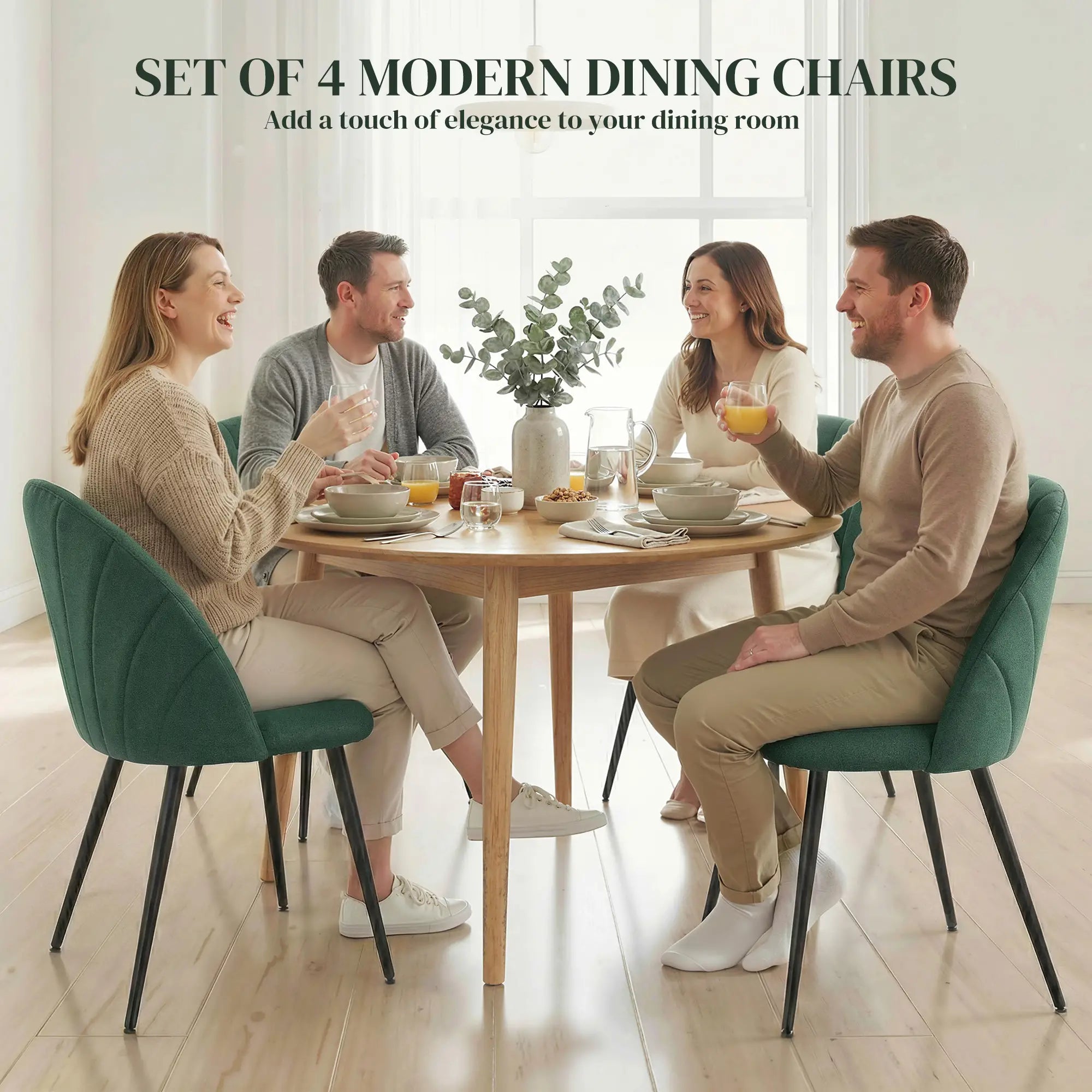 Modern Dining Chairs Set of 4, Upholstered with Metal Legs, Green Dining Chairs at Gallery Canada