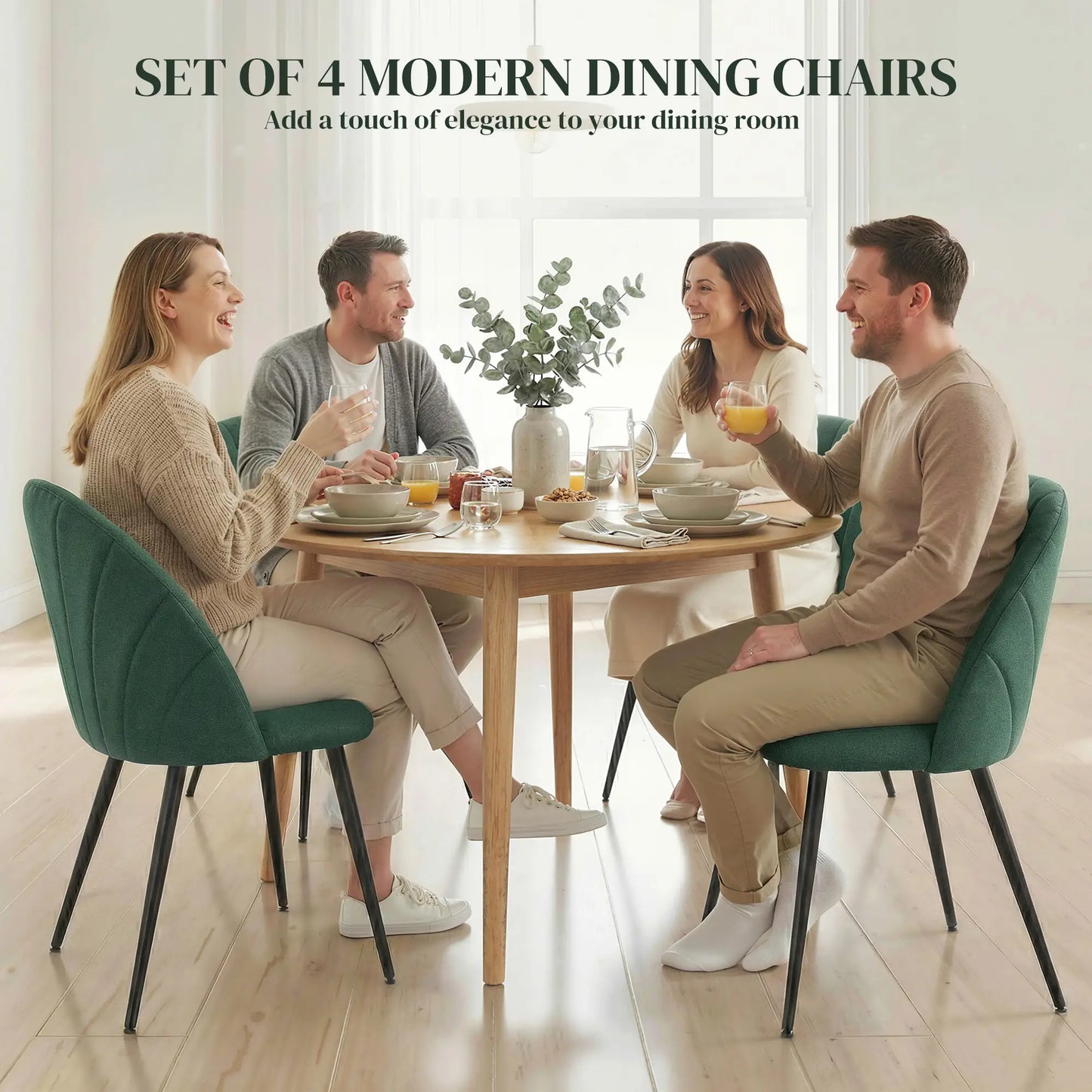 Modern Dining Chairs Set of 4, Upholstered with Metal Legs, Green Dining Chairs at Gallery Canada