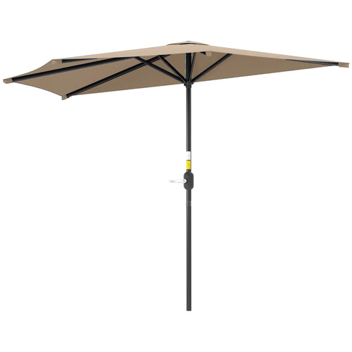 9.8ft Half Umbrella, Semi Round Patio Parasol, Crank Handle, Top Vent, Coffee