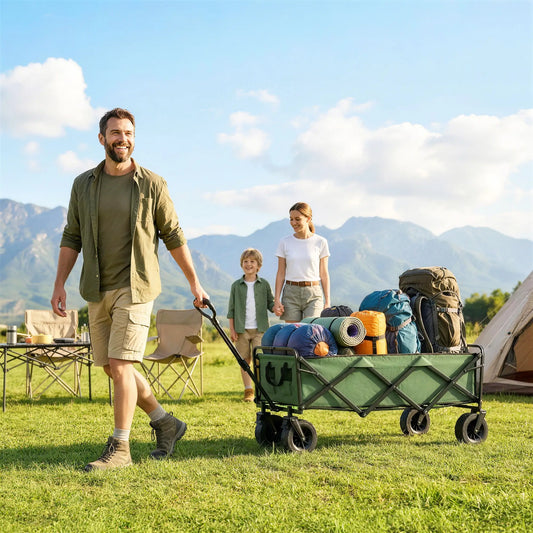 130L Folding Garden Cart, Heavy-Duty Collapsible Wagon With Wheels And Brakes, Green Folding Garden Carts Green, Black at Gallery Canada