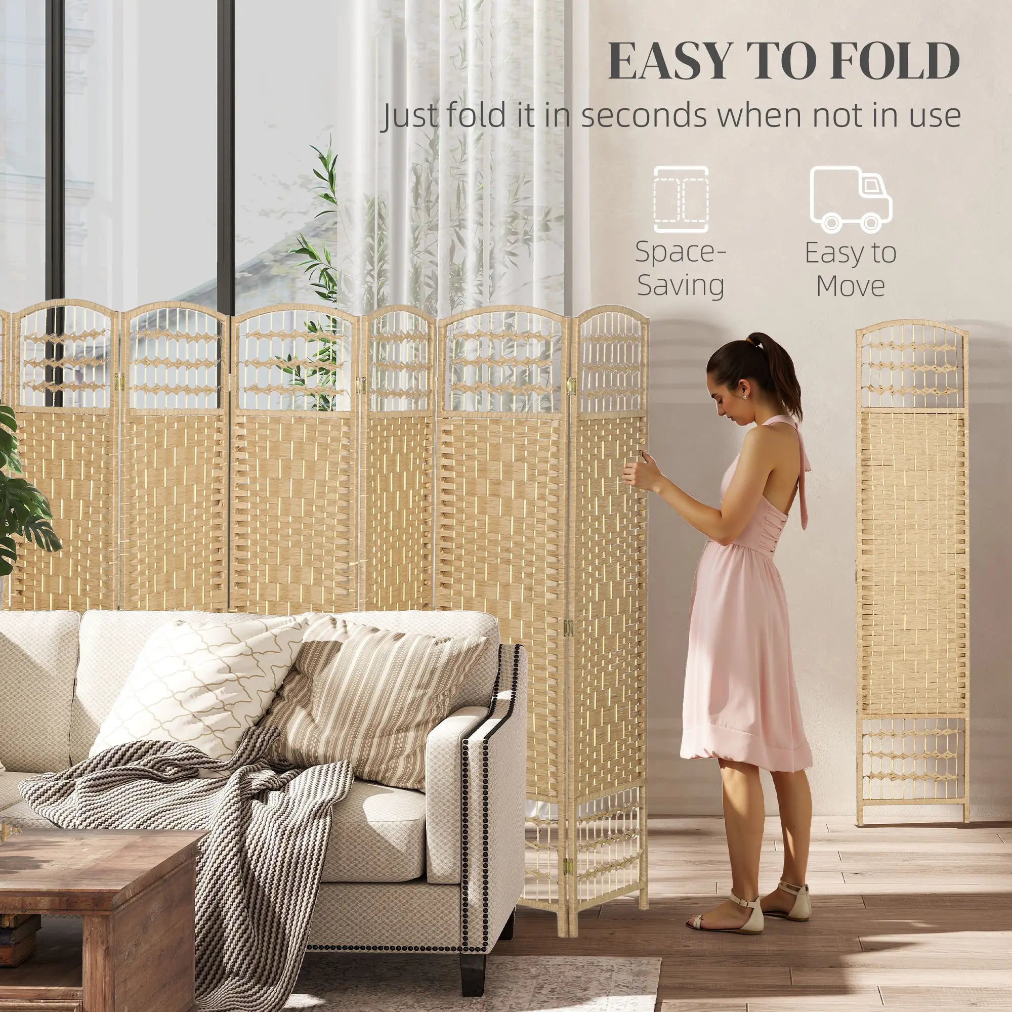 8 Panel Folding Room Divider, Portable Privacy Screen, Natural Room Dividers at Gallery Canada