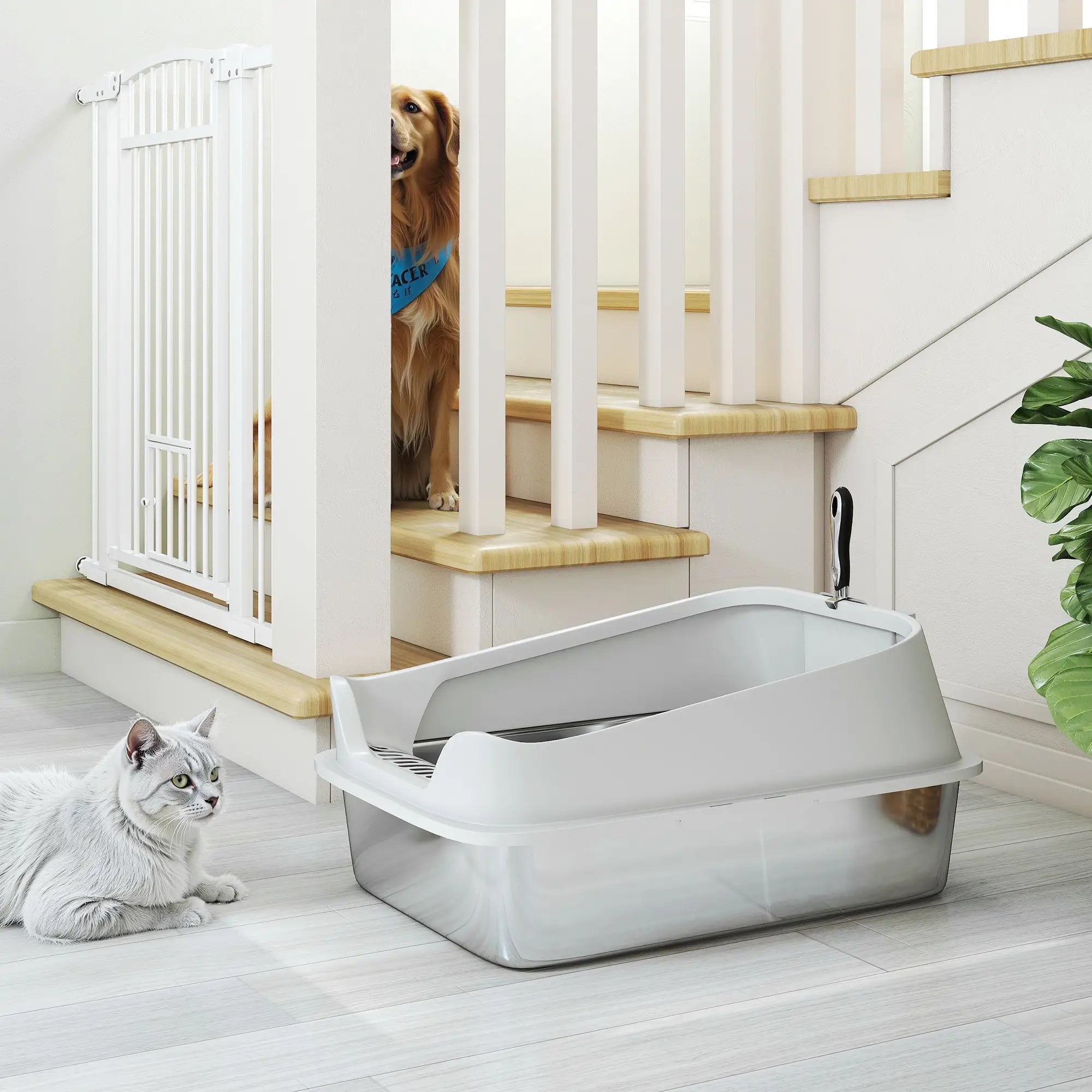 Stainless Steel Cat Litter Box, Metal Scoop, Anti Leakage, 24