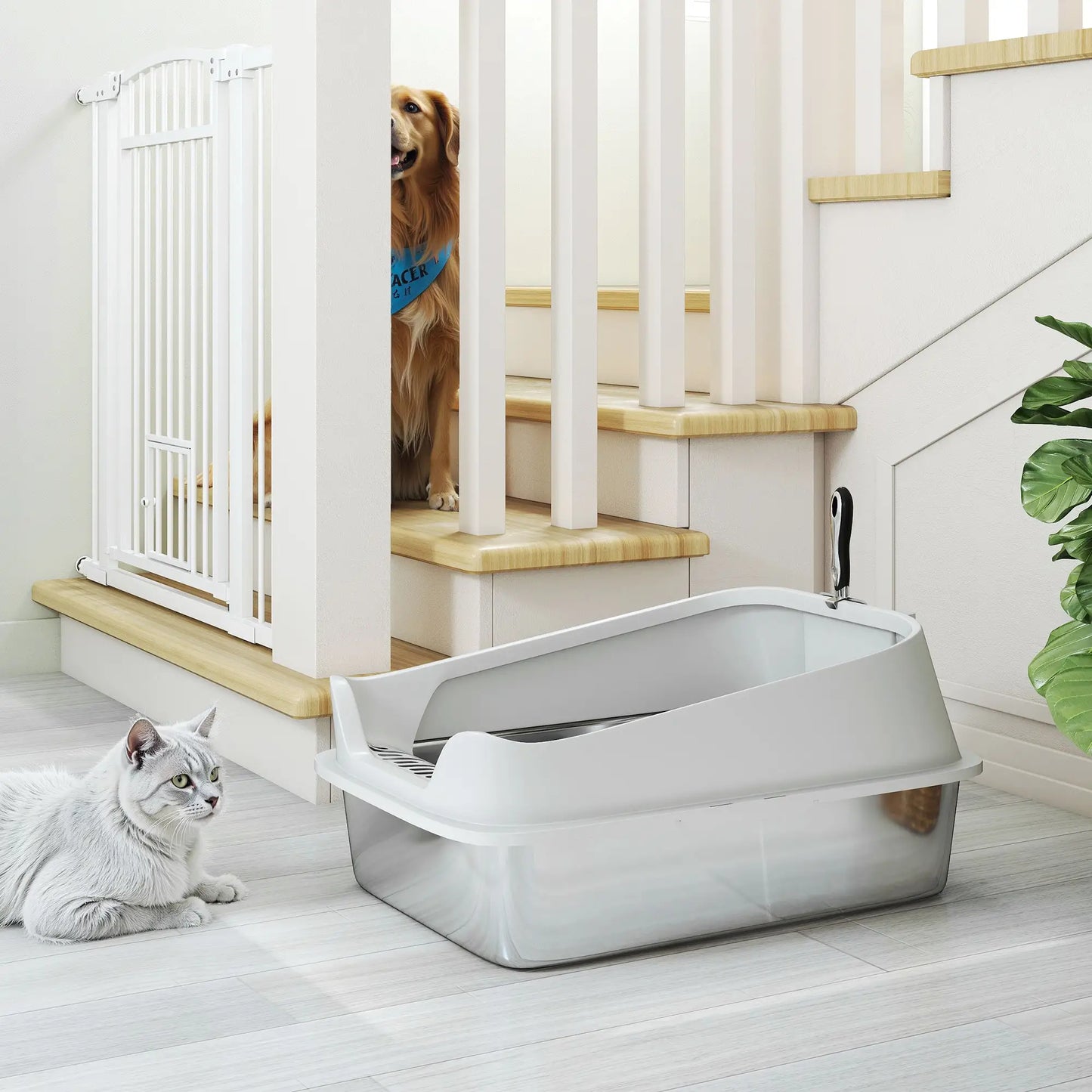 Stainless Steel Cat Litter Box, Metal Scoop, Anti Leakage, 24" x 16" x 12", Grey Cat Litter Box Enclosures at Gallery Canada