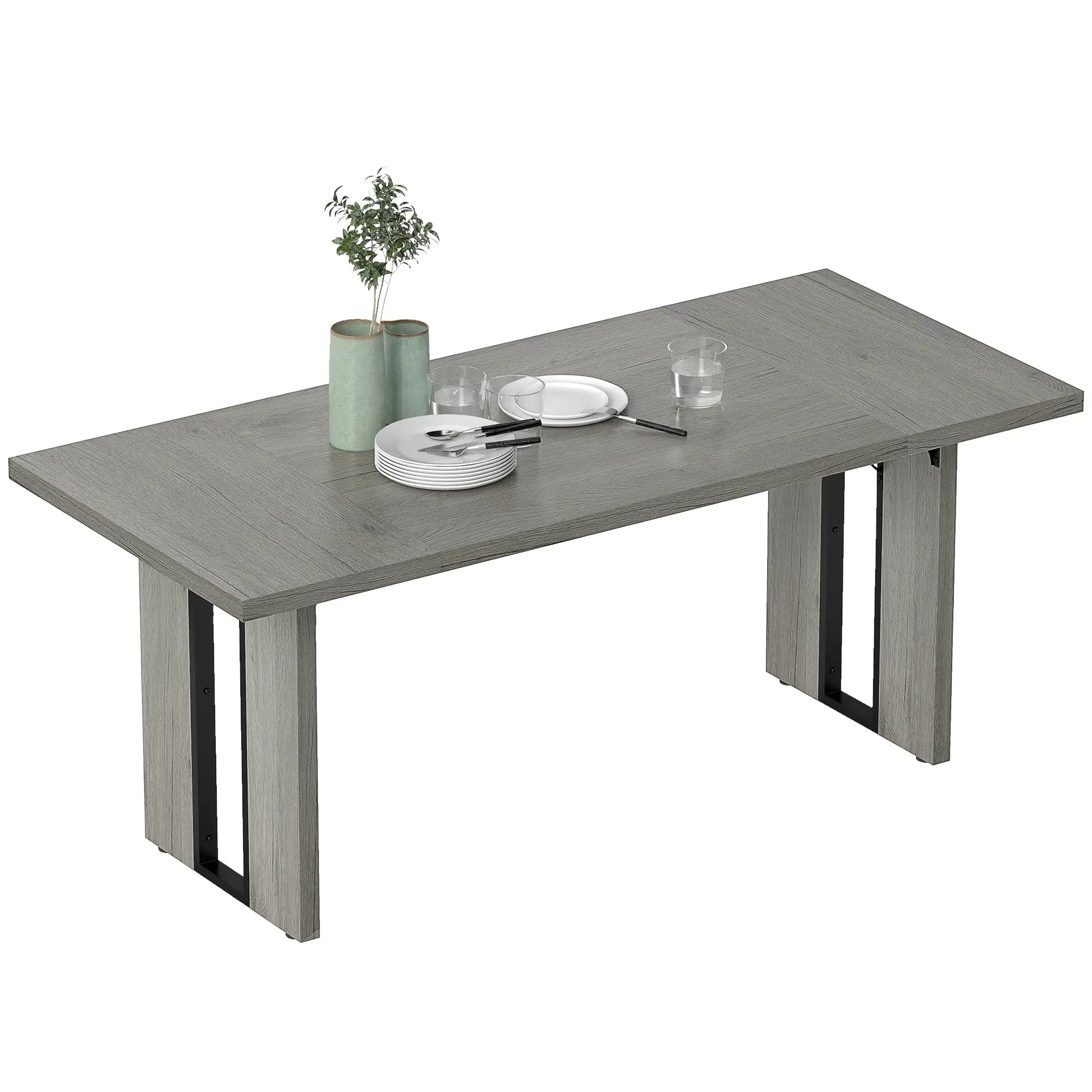 Industrial Kitchen Table, 71" Rectangular, Grey Wood Finish, Grey Dining Tables Grey Wood Finish at Gallery Canada