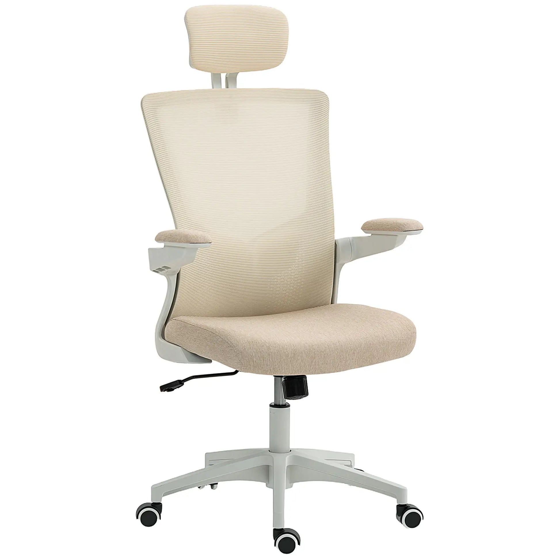 Ergonomic Office Chair, Swivel Desk Chair, Adjustable Lumbar Support, Headrest, Height, Flip-Up Armrests, Beige Task Chairs Beige, White at Gallery Canada