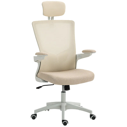 Ergonomic Office Chair, Swivel Desk Chair, Adjustable Lumbar Support, Headrest, Height, Flip-Up Armrests, Beige Task Chairs Beige, White at Gallery Canada