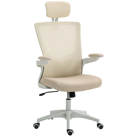 Ergonomic Office Chair, Swivel Desk Chair, Adjustable Lumbar Support, Headrest, Height, Flip-Up Armrests, Beige Task Chairs Beige, White at Gallery Canada