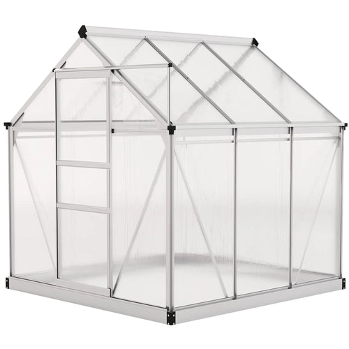 6' x 6' x 6.6' Polycarbonate Greenhouse, Walk-In Garden Kit, Silver