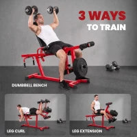 Machine de musculation 3-en-1 pour extension et flexion des jambes, banc de musculation réglable de 660 LBS, rouge