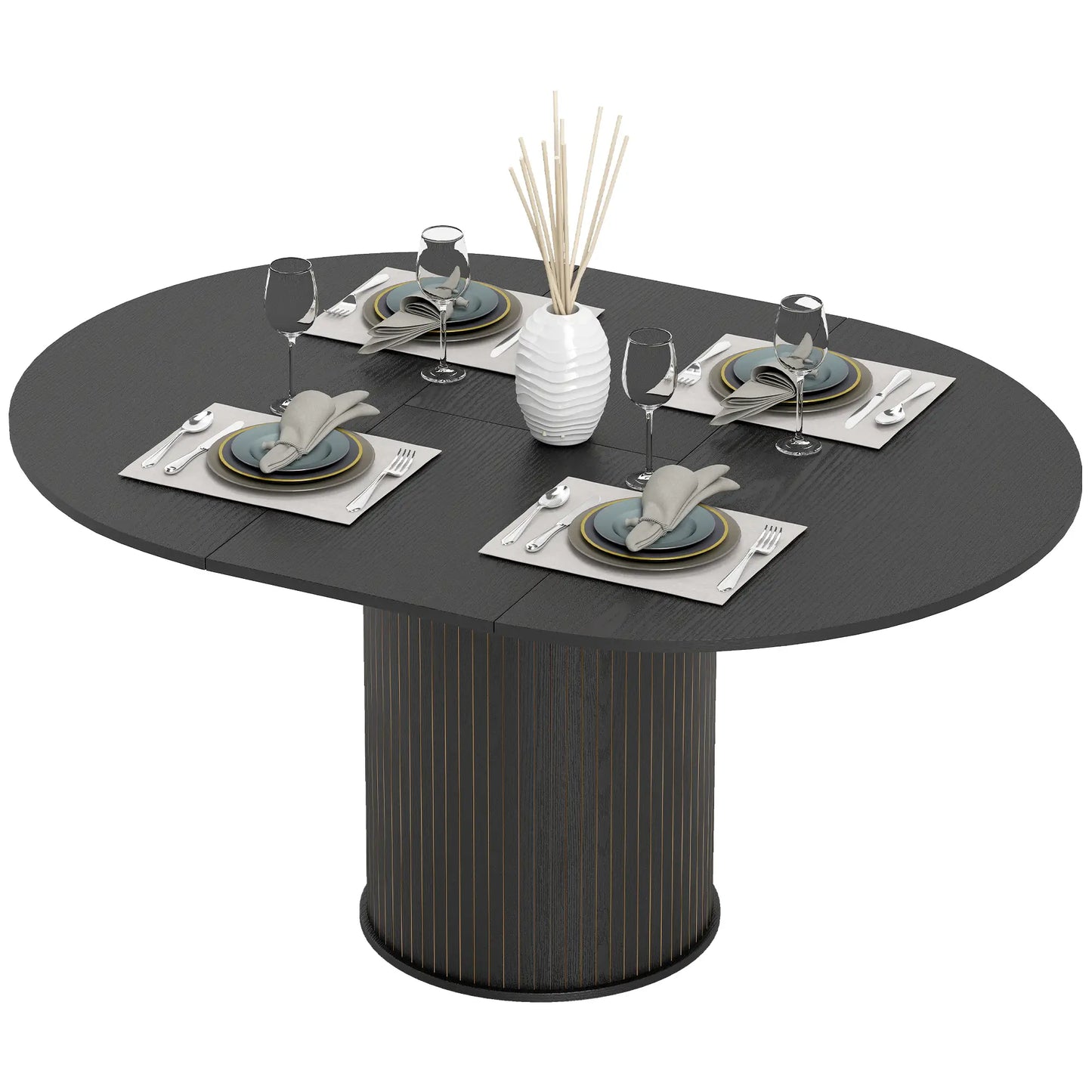 Extendable Kitchen Table, 43.5"-59", Black Wood Grain, Pedestal Base, Black Dining Tables Black Wood Grain at Gallery Canada