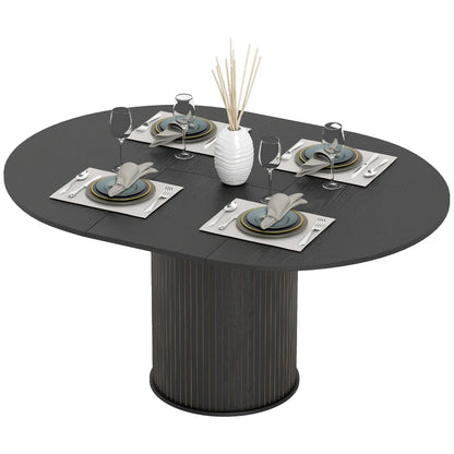 Extendable Kitchen Table, 43.5"-59", Black Wood Grain, Pedestal Base, Black Dining Tables Black Wood Grain at Gallery Canada
