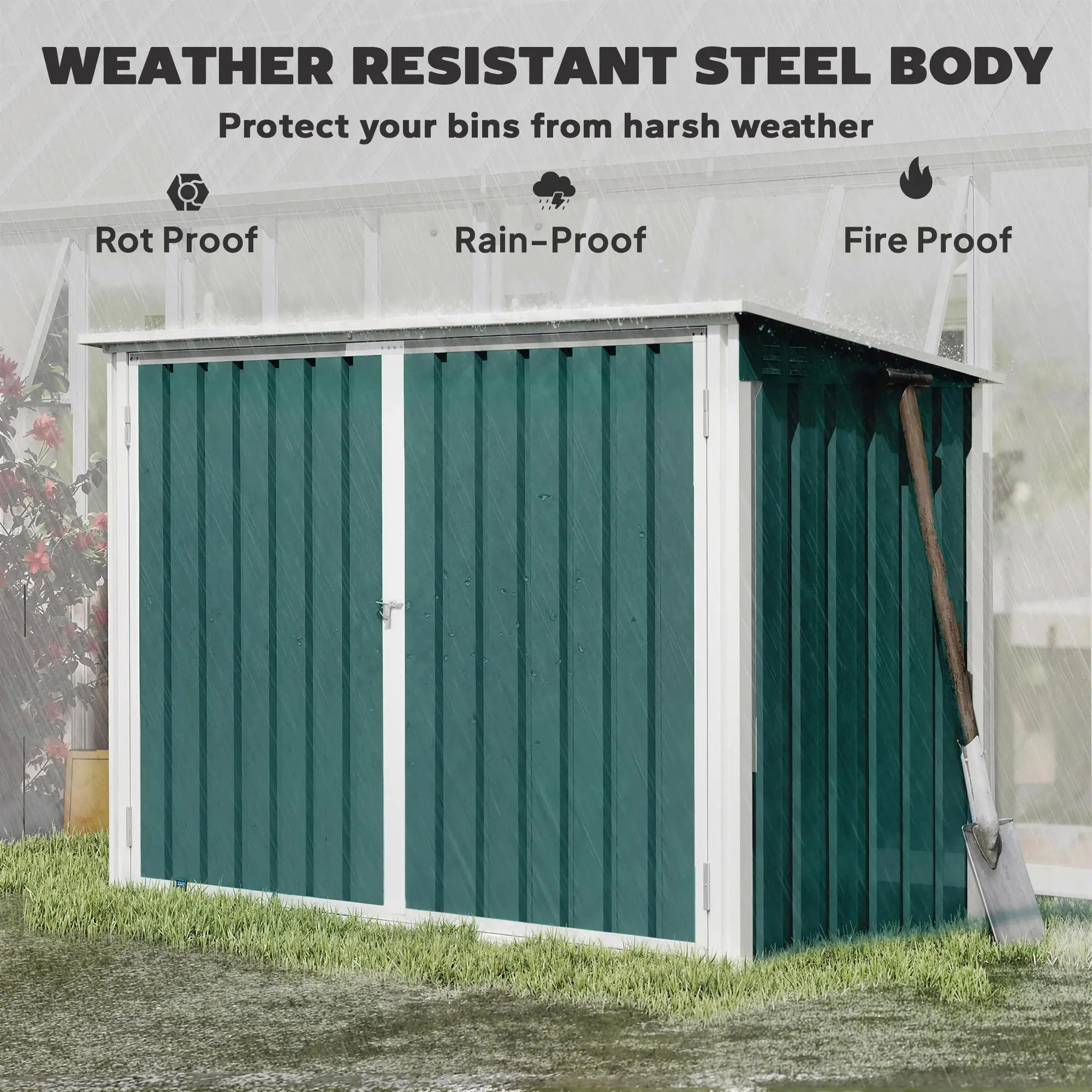 Outdoor Steel Wheelie Trash Can Storage Shed, Double Door Lid Rubbish Cover Sheds at Gallery Canada