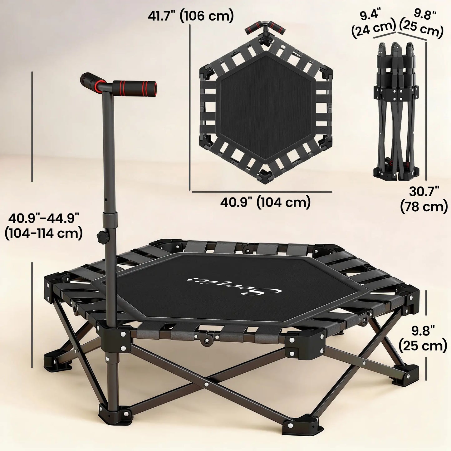 "42" Mini Trampoline Pliable avec Poignée en Mousse Ajustable