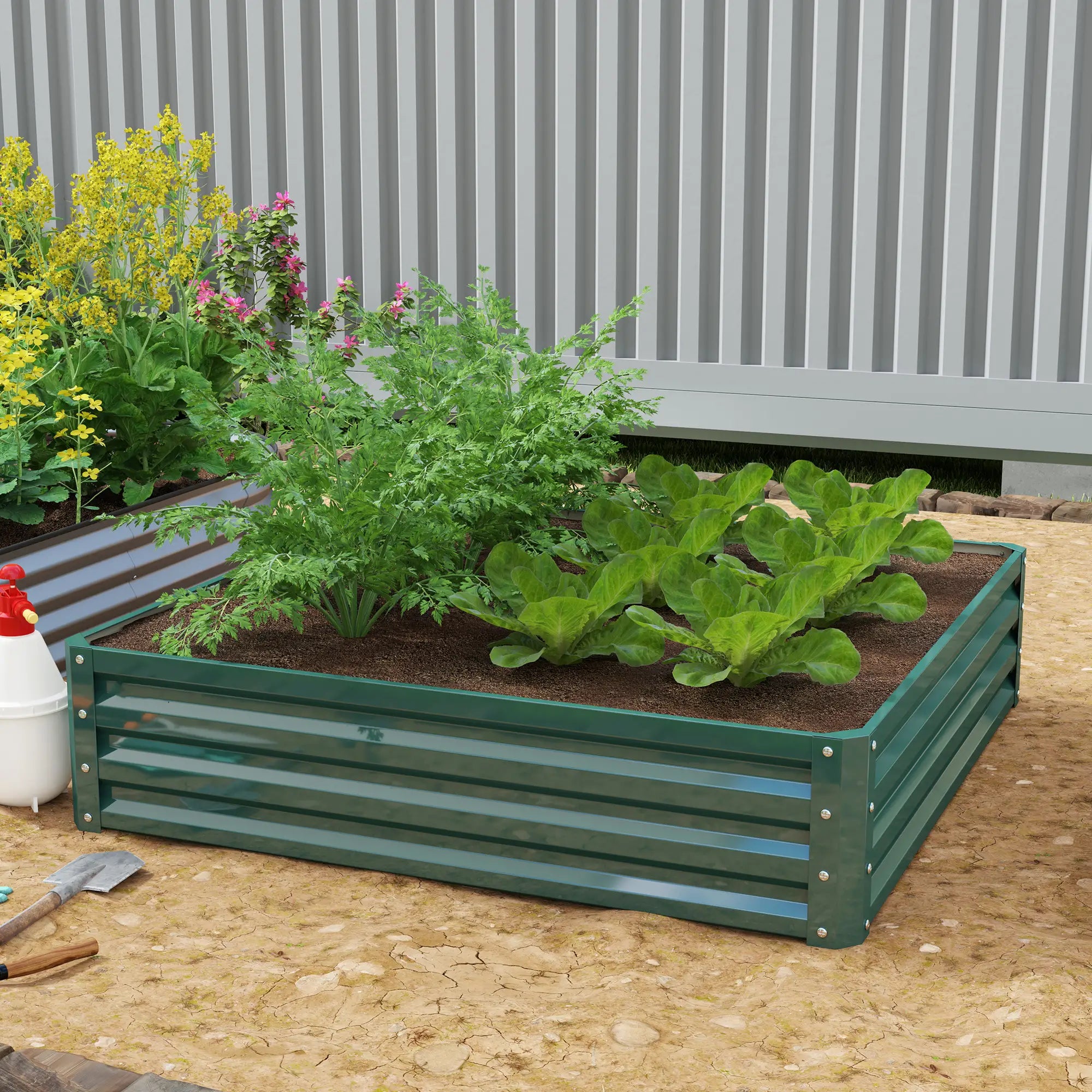 4' x 4' x 1' Galvanized Steel Raised Garden Bed, Vegetables, Flowers, Herbs Galvanized Planter Boxes at Gallery Canada