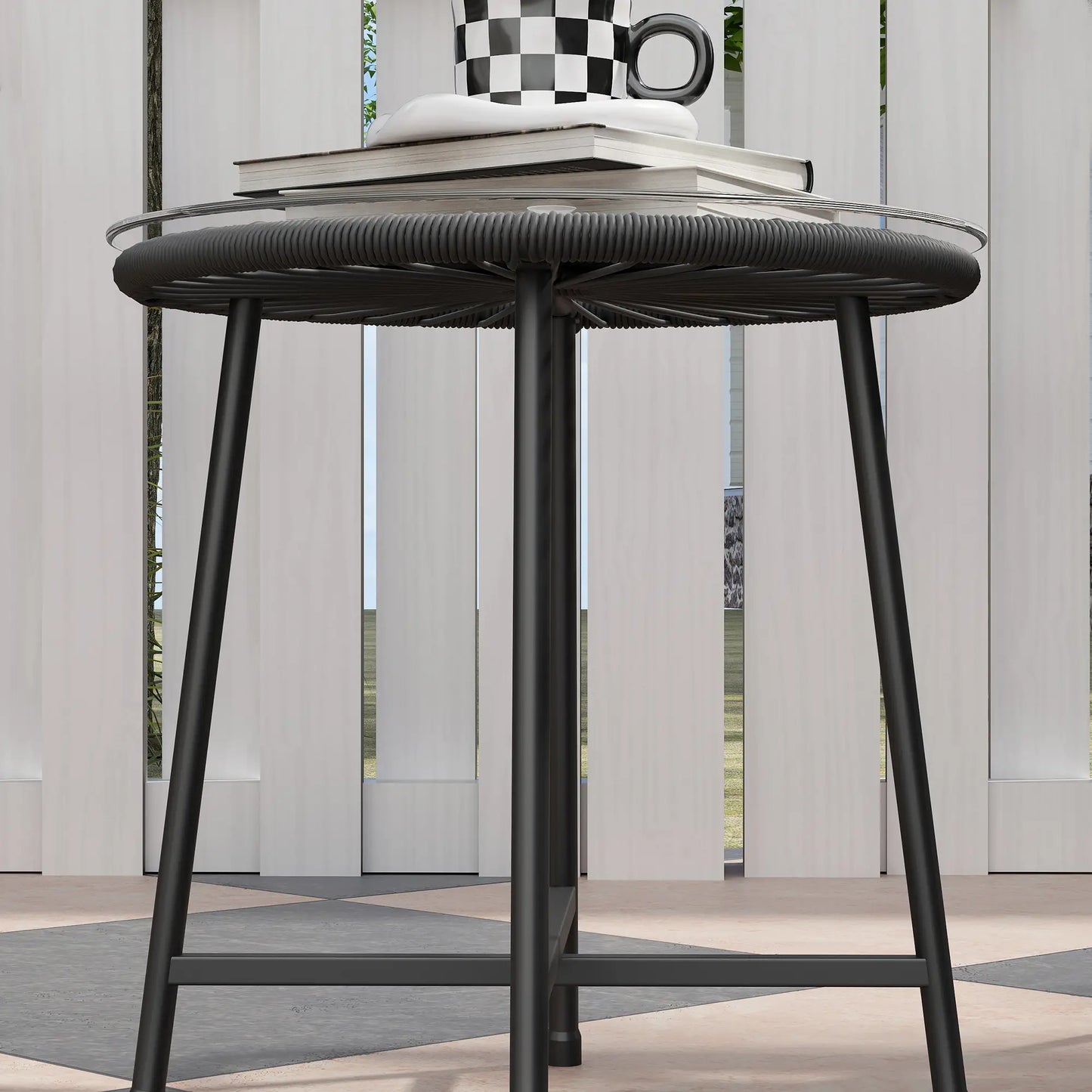 3 Piece Bistro Set, Wicker Patio Furniture, Glass Top Table, Black Bistro Sets at Gallery Canada