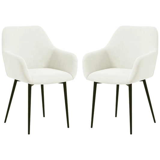 Velvet Fabric Dining Chairs Set of 2, Steel Legs, Cream White Dining Chairs Cream at Gallery Canada