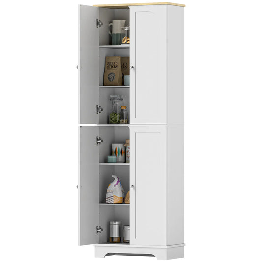 72" Tall Pantry Cabinet, Adjustable Shelves, 4 Doors, White Storage Cabinets White, Natural at Gallery Canada