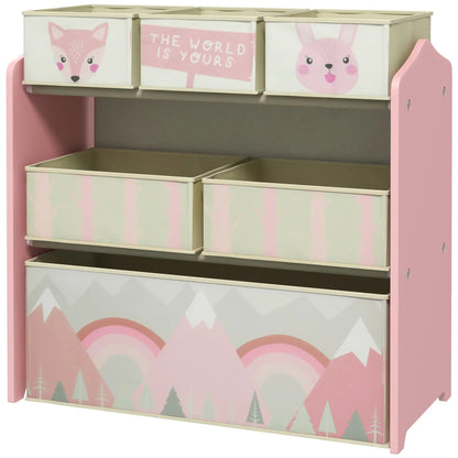 Toy Organizer with 6 Storage Bins, 25" X 12" X 26", Pink