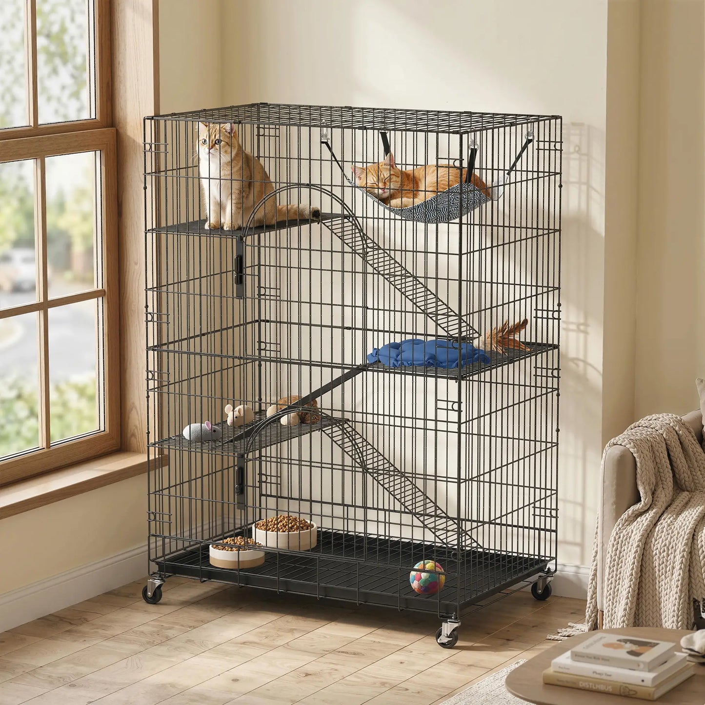 4-Tier Cat Cage, Large Enclosure with Lockable Wheels, Tray, Hammock Outdoor Cat Enclosures at Gallery Canada