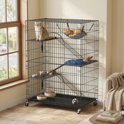 4-Tier Cat Cage, Large Enclosure with Lockable Wheels, Tray, Hammock Outdoor Cat Enclosures at Gallery Canada