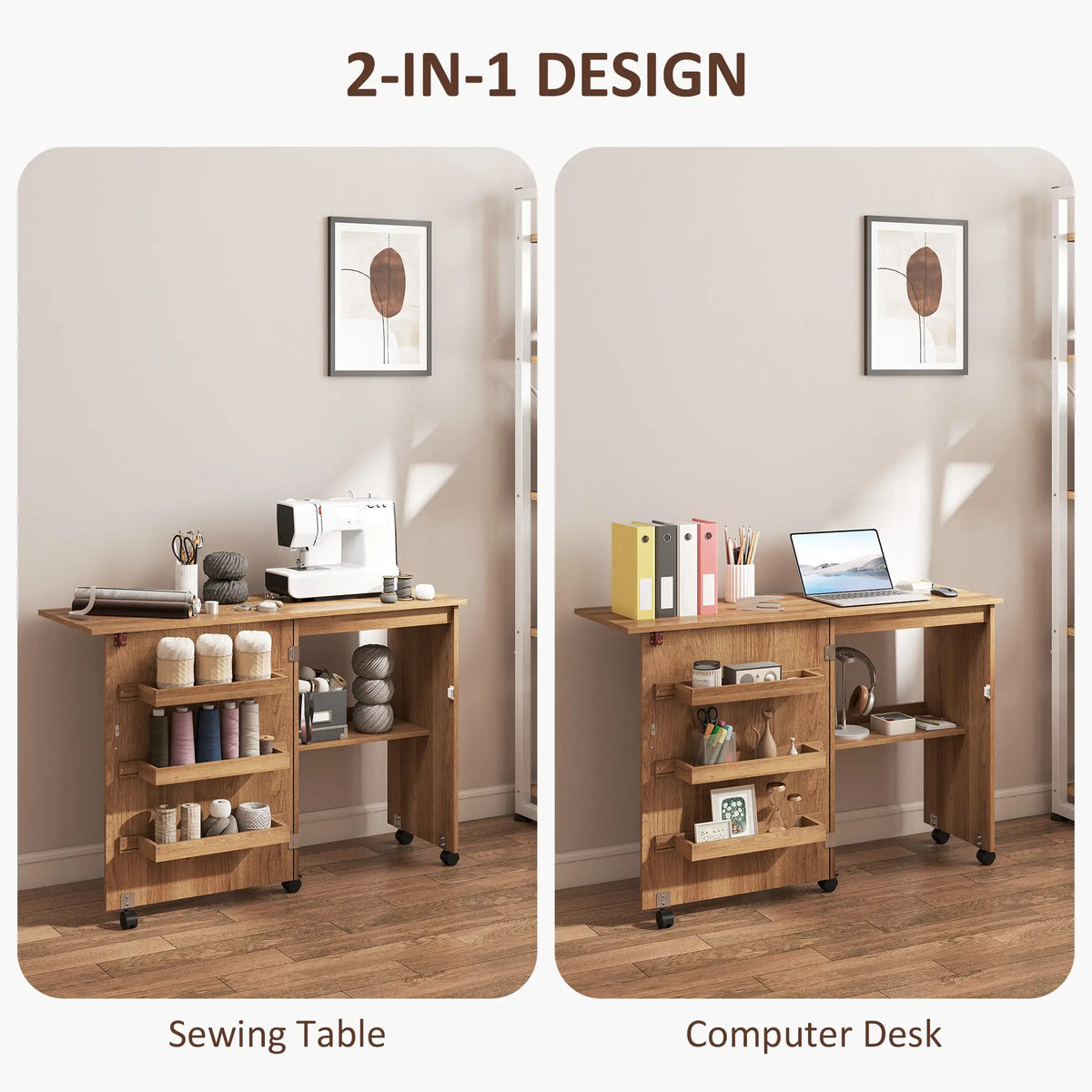 Sewing Machine Cabinet, Folding Table with Storage, Brown Storage Cabinets at Gallery Canada