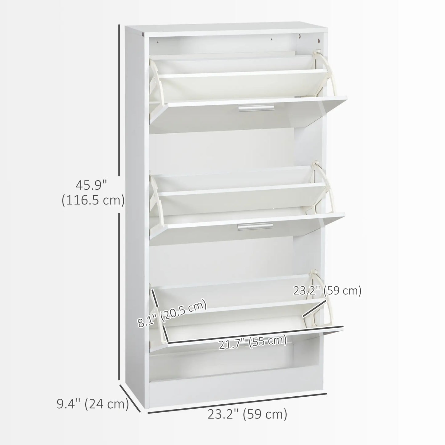 Slim Shoe Storage, 3 Flip Drawers, Adjustable Shelves, 15 Pair, High Gloss, White Shoe Storage Cabinets & Racks at Gallery Canada