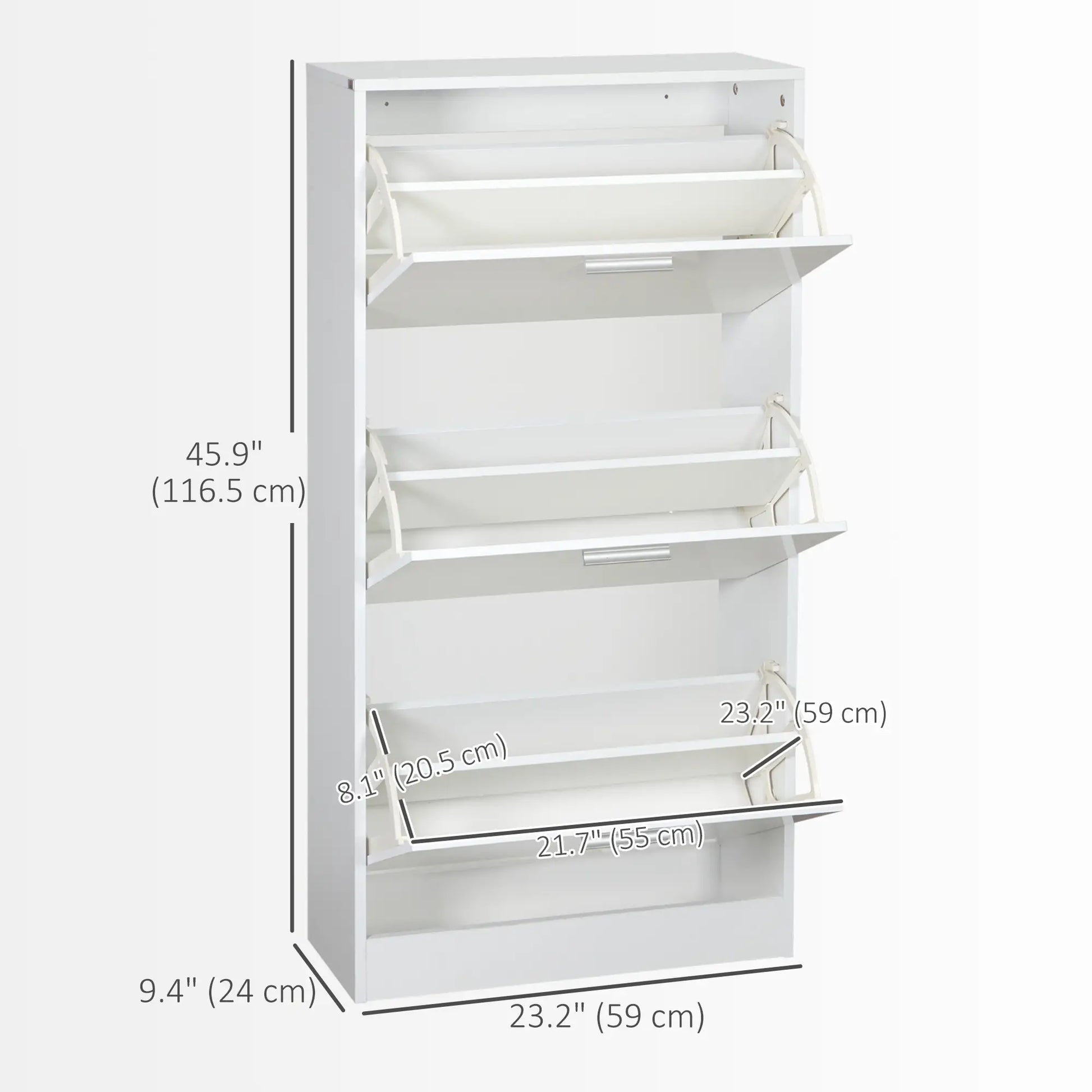 Slim Shoe Storage, 3 Flip Drawers, Adjustable Shelves, 15 Pair, High Gloss, White Shoe Storage Cabinets & Racks at Gallery Canada