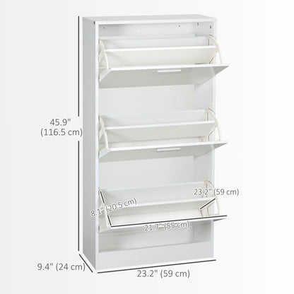 Slim Shoe Storage, 3 Flip Drawers, Adjustable Shelves, 15 Pair, High Gloss, White Shoe Storage Cabinets & Racks at Gallery Canada