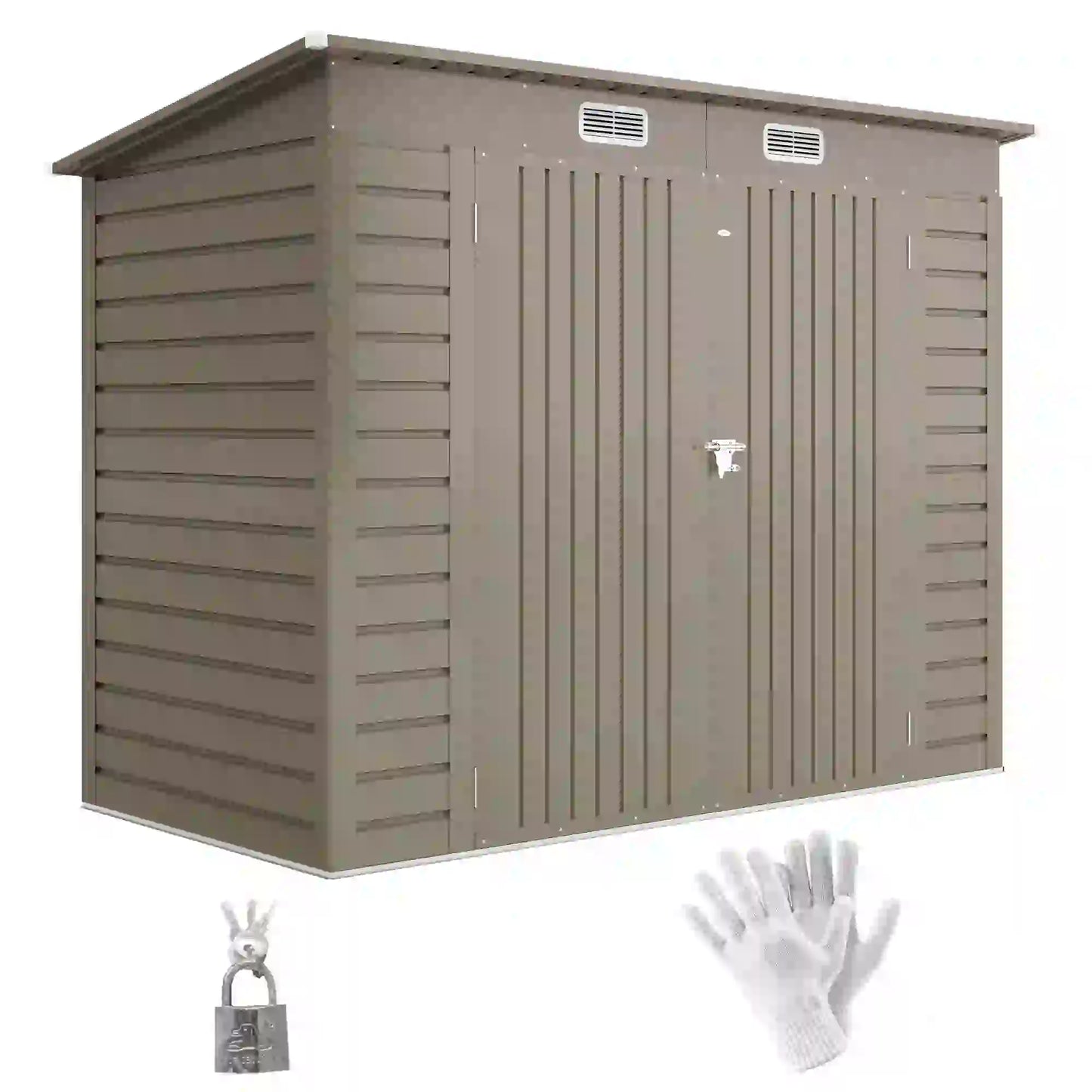 8 x 4FT Galvanized Metal Garden Shed, Double Doors, 2 Vents, Light Grey Sheds at Gallery Canada