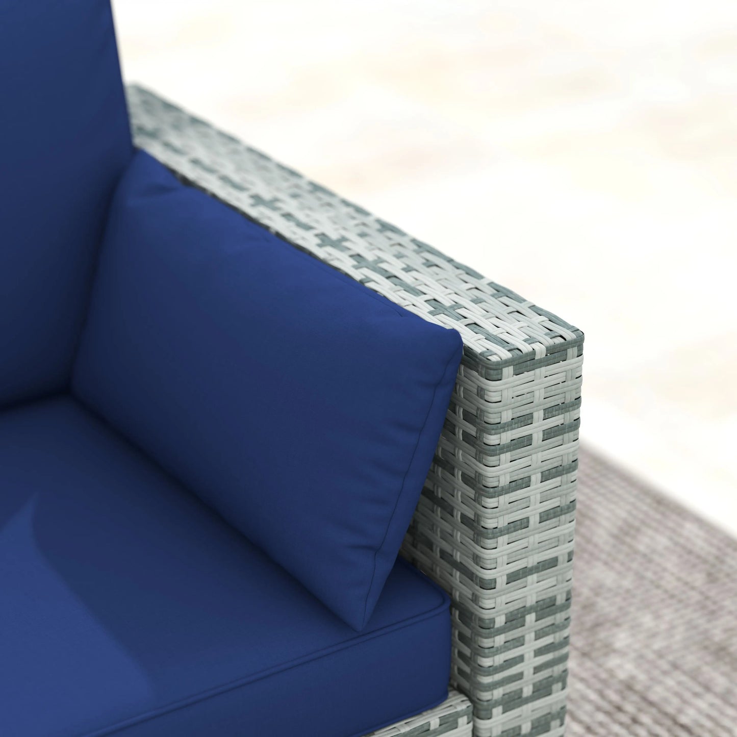 3-Seater Outdoor Sofa with Cushions, PE Rattan, Dark Blue Patio Furniture Sets at Gallery Canada