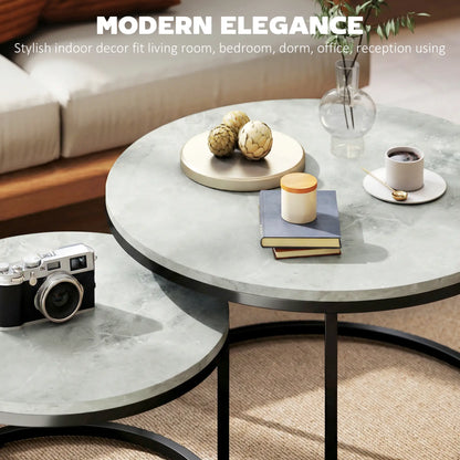 Coffee Table Set Of 2, Nesting Side Tables, Metal Base, Marble Grey, Grey Coffee Tables at Gallery Canada