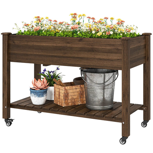 Mobile Raised Garden Bed, Elevated Wood Planter Box, Lockable Wheels, Storage Shelf, Carbonized Elevated Garden Beds Carbonized at Gallery Canada