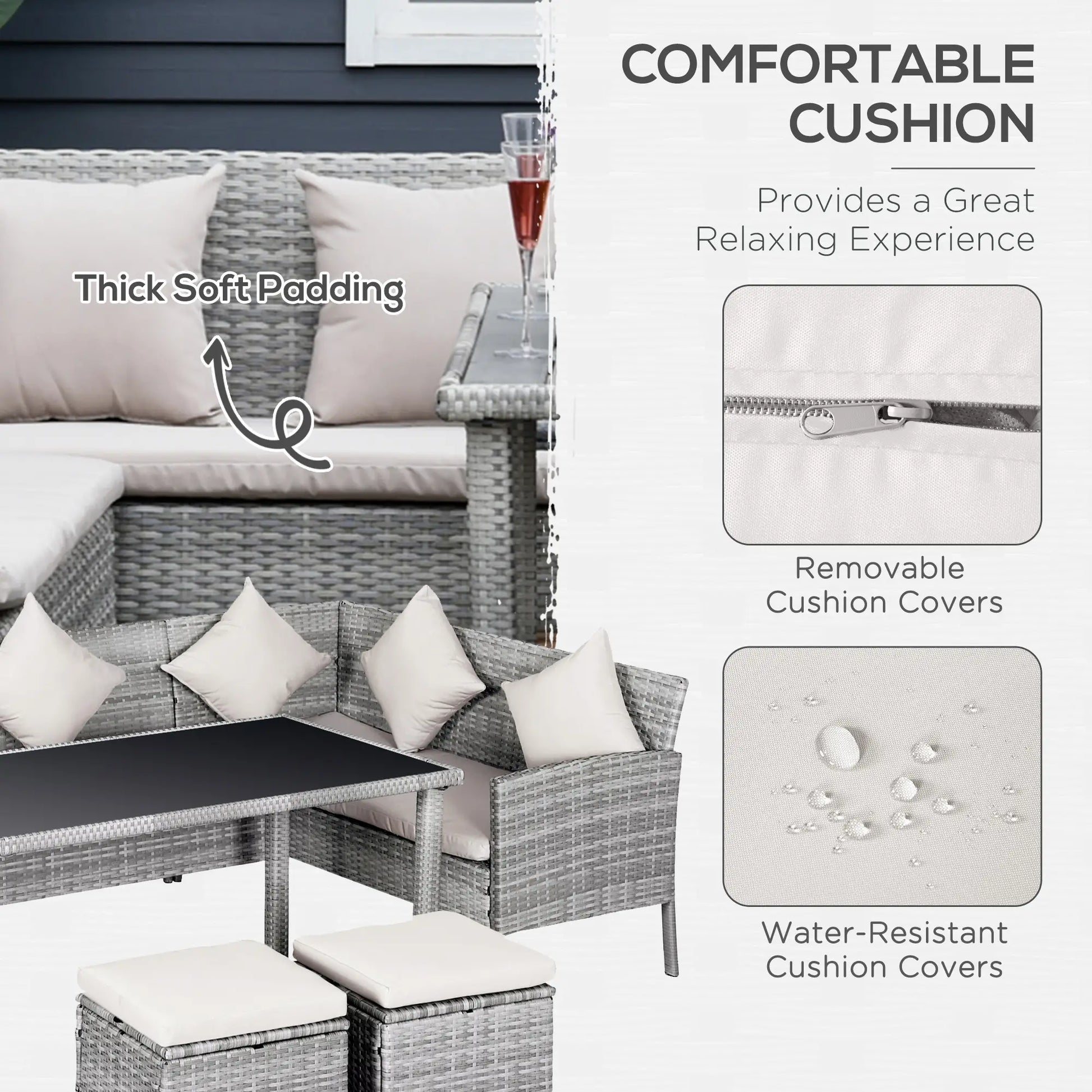 5-Piece Wicker Patio Set, Table, Ottomans, Cream White Patio Furniture Sets at Gallery Canada